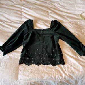 Madewell Green corduroy embroidered blouse size small